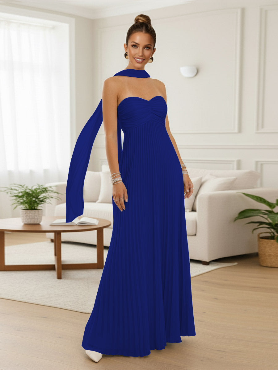 A-Line/Princess Strapless Floor-Length Prom Dresses with Scarf