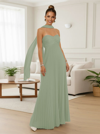 A-Line/Princess Strapless Floor-Length Prom Dresses with Scarf