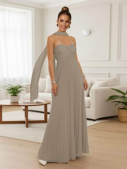 A-Line/Princess Strapless Floor-Length Prom Dresses with Scarf