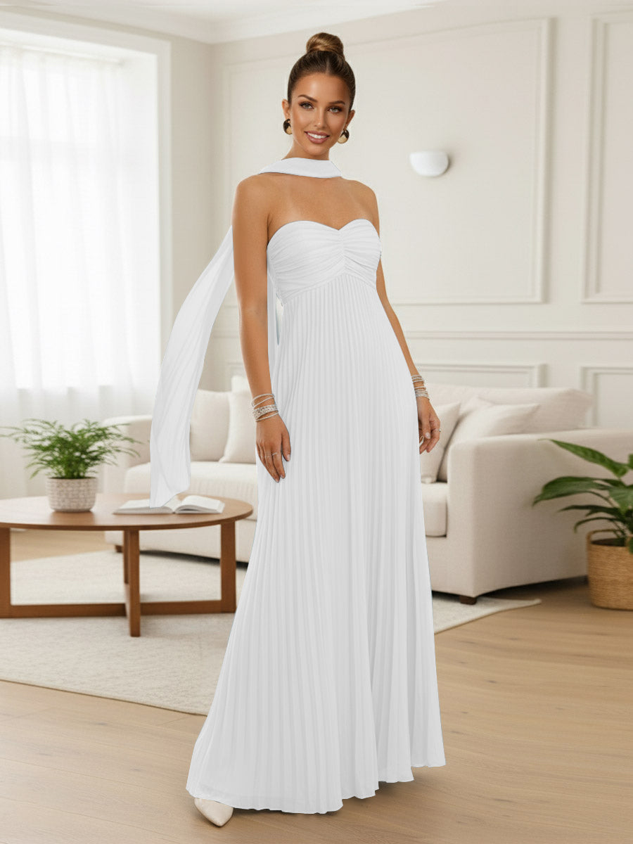 A-Line/Princess Strapless Floor-Length Prom Dresses with Scarf Women Formal Gowns
