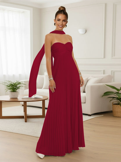 A-Line/Princess Strapless Floor-Length Prom Dresses with Scarf