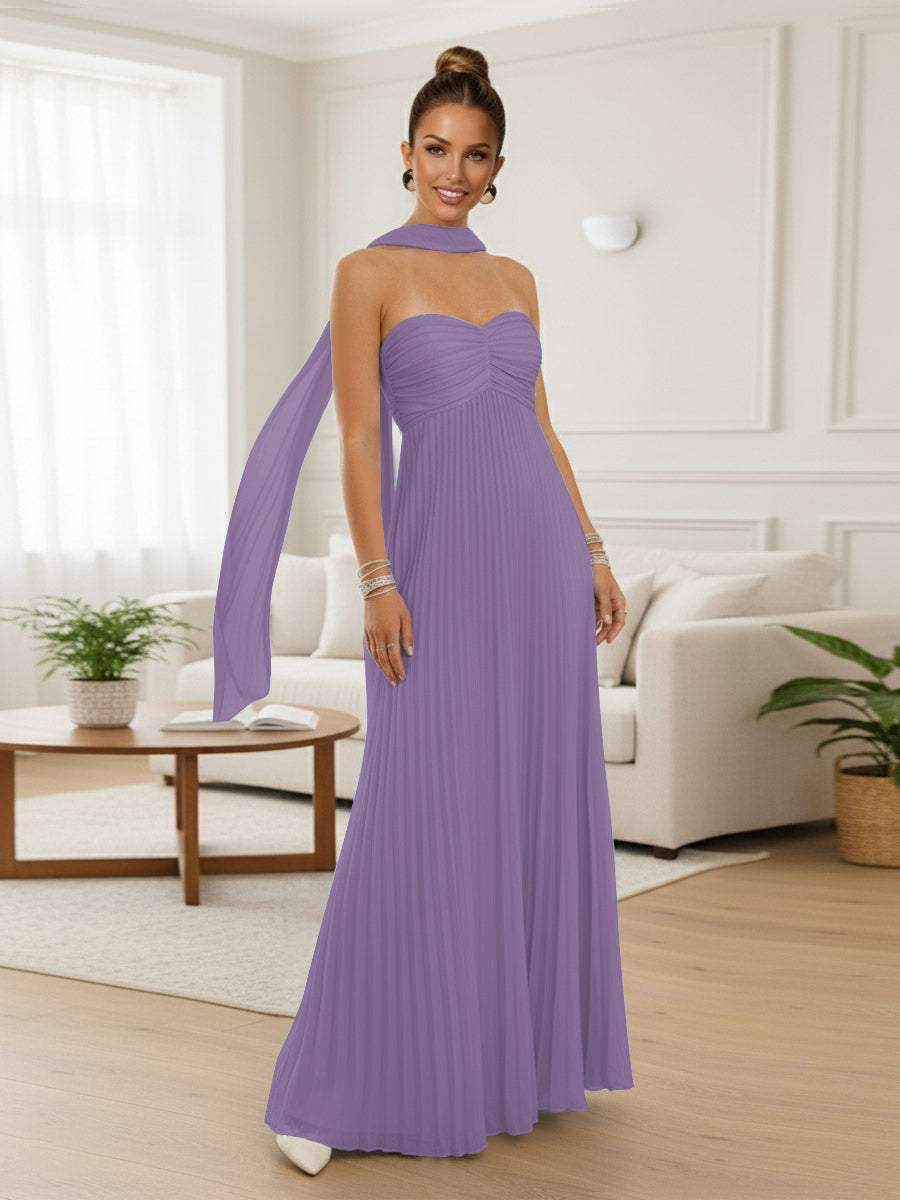 A-Line/Princess Strapless Floor-Length Prom Dresses with Scarf
