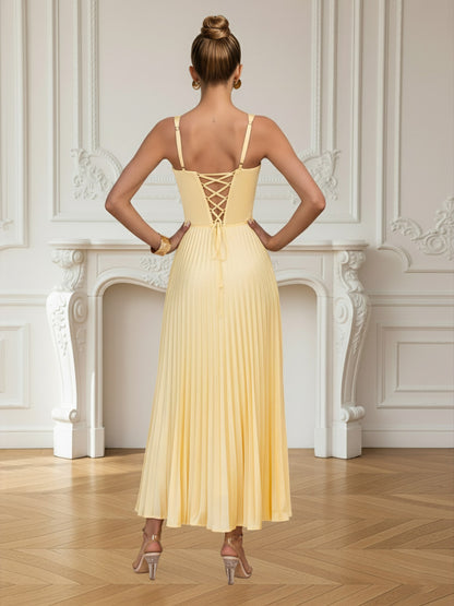 A-Line/Princess Spaghetti Strap Pleated Satin Floor-Length Prom Dresses