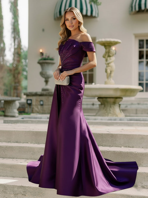 Mermaid Off Shoulder Floor-Length Evening Dresses with Appliques