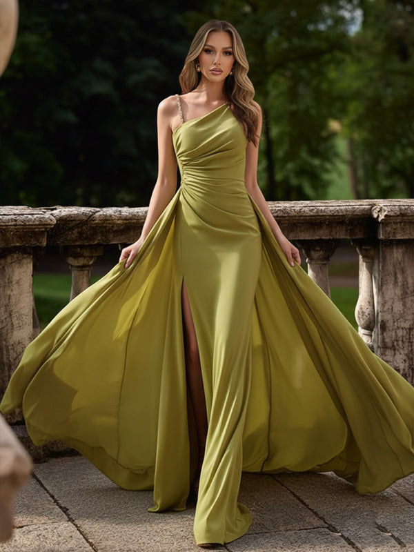 Mermaid Satin Sleeveless Floor-Length Evening Dresses with Side Slit