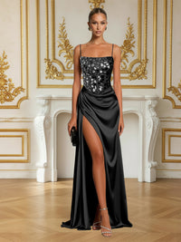 Elegant Spaghetti Strap Floor-Length Prom Dresses with Sparkly Mirror