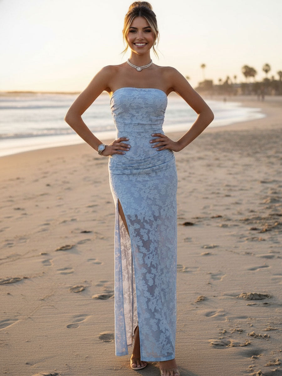 Sheath/Column Sleeveless Ruched Floor-Length Cocktail Dresses with Flower Women Formal Gowns