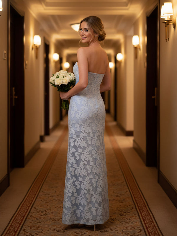 Sheath/Column Sleeveless Ruched Floor-Length Cocktail Dresses with Flower Women Formal Gowns