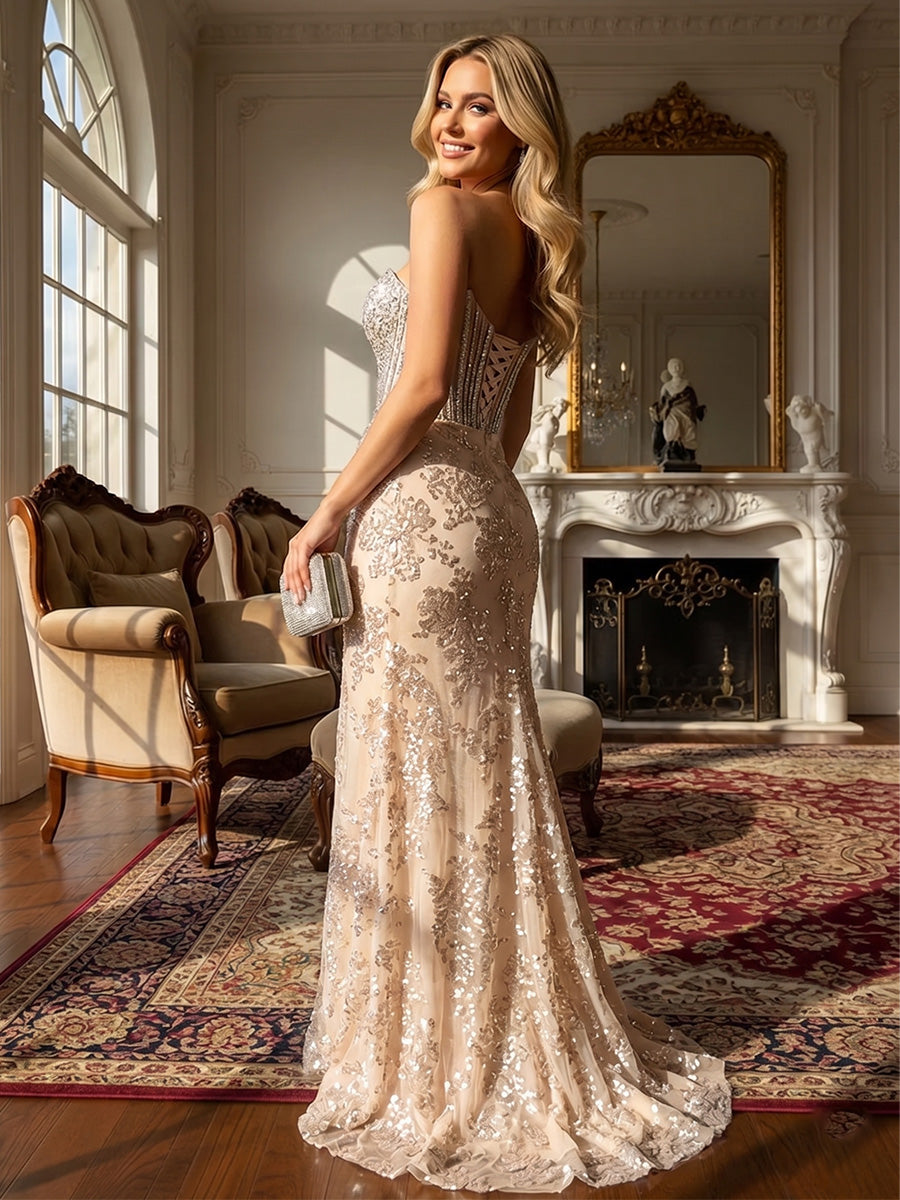 Mermaid Shinny Sleeveless Floor-Length Evening Gowns with Sparkly Sequin