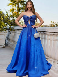A Line/Princess Beadings Cut-Out Floor-Length Fancy Prom Dresses with Bow
