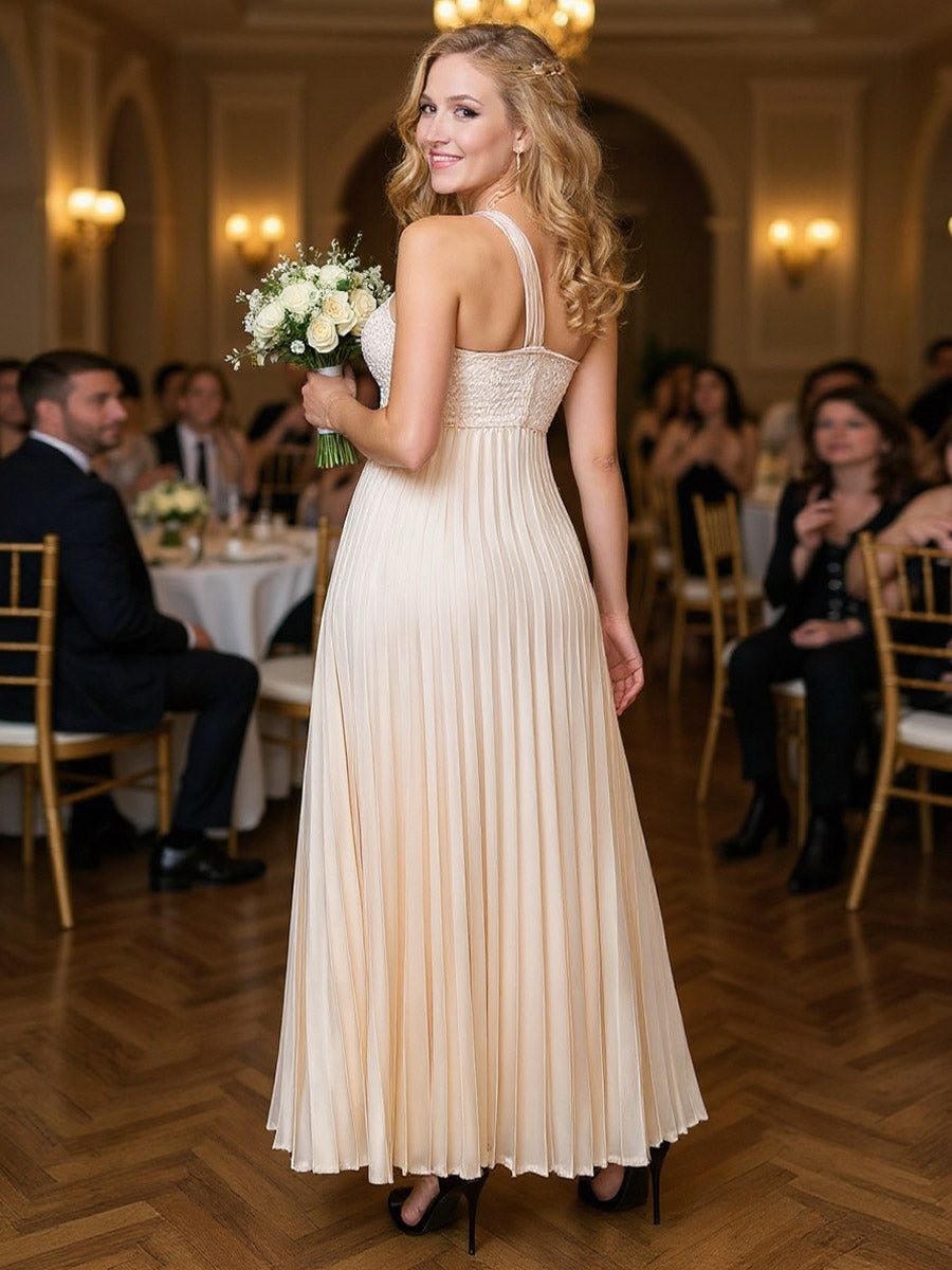 A Line/Princess Sweetheart One Shoulder Floor-Length Evening Dresses with Pleated Chiffon