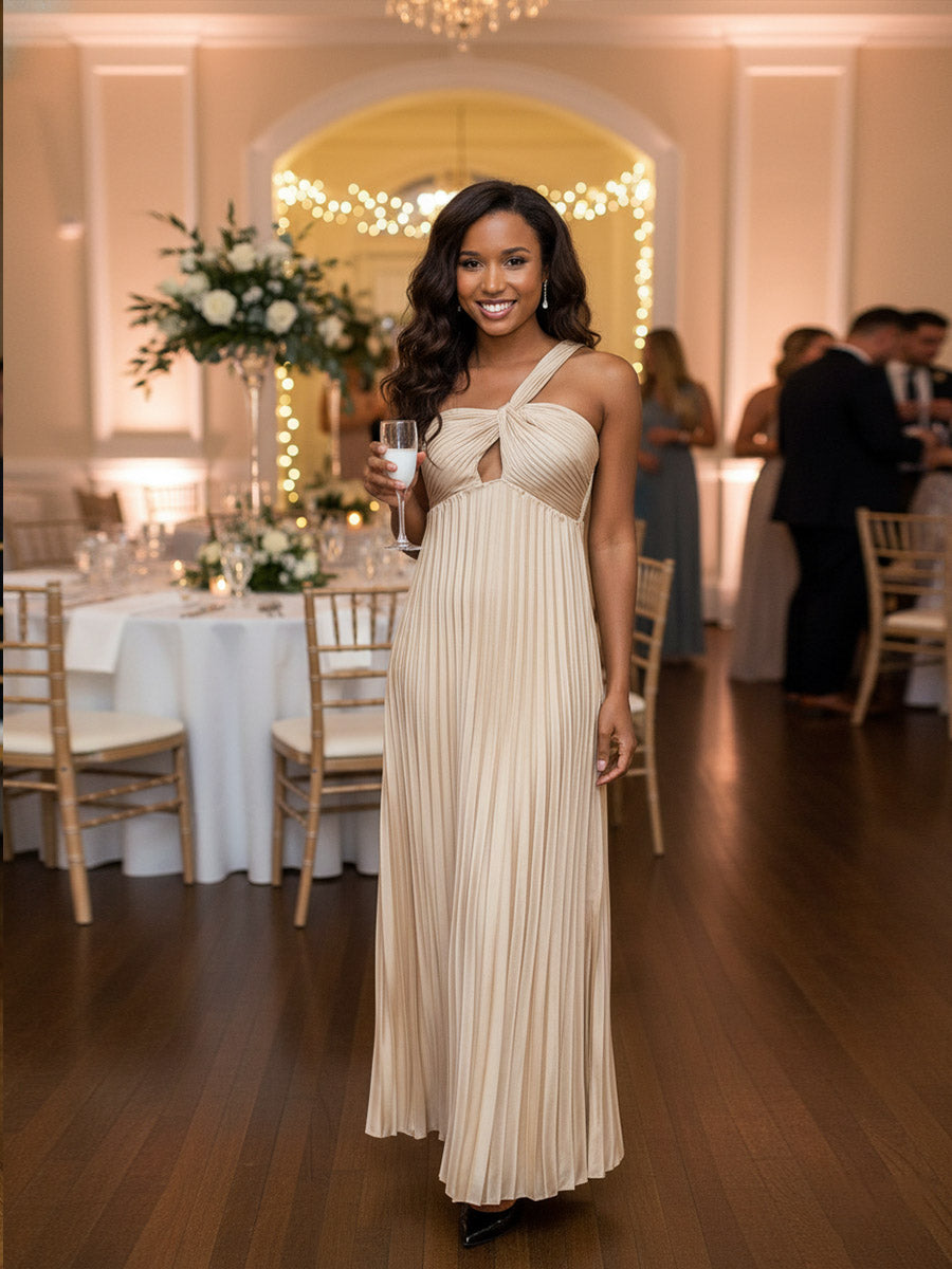 A Line/Princess Sweetheart One Shoulder Floor-Length Evening Dresses with Pleated Chiffon
