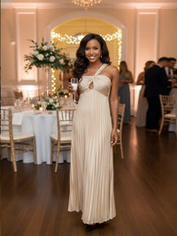 A Line/Princess Sweetheart One Shoulder Floor-Length Evening Dresses with Pleated Chiffon