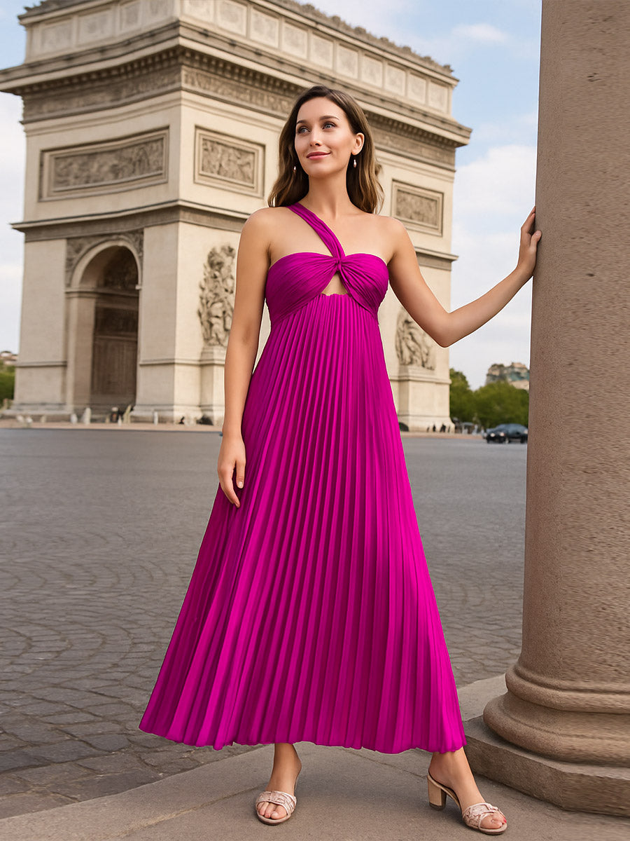 A Line/Princess Sweetheart One Shoulder Floor-Length Evening Dresses with Pleated Chiffon