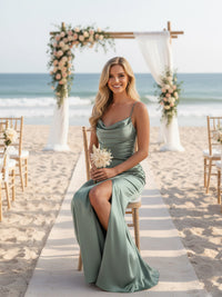 Sheath/Column Spaghetti Strap Floor-Length Formal Gowns with Slit Women