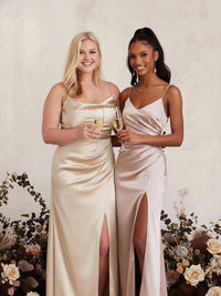 Sheath/Column Spaghetti Strap Floor-Length Formal Gowns with Slit Women