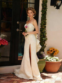 Jacquard Sleeveless Floor-Length Prom Dresses with Ruffle Back