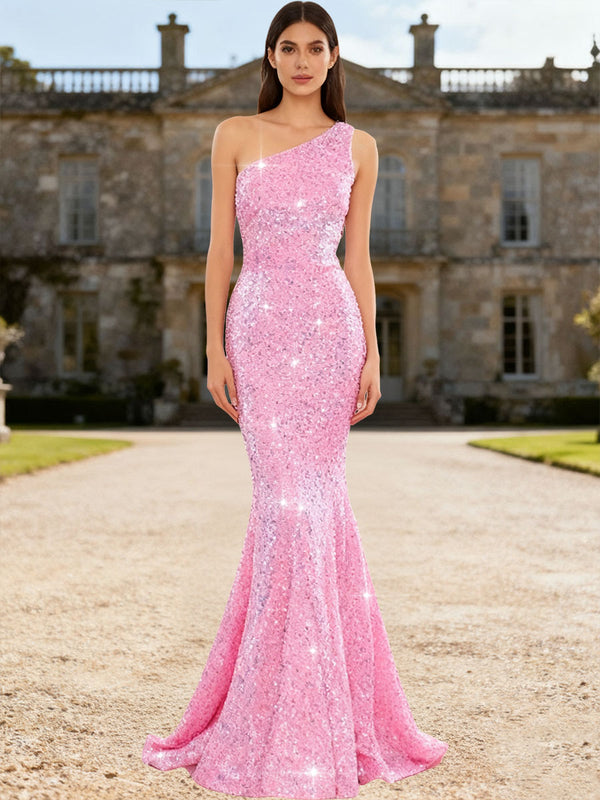 Shirees Black Glitter Bodycon One Shoulder Floor-Length Formal Prom Dresses with Sequin 2026 Shirees Black Glitter Bodycon One Shoulder Floor-Length Formal Prom Dresses with Sequin 2026