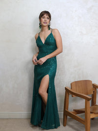 Classic Mermaid Spaghetti Strap Corset Floor-Length Prom Dresses with Sequin
