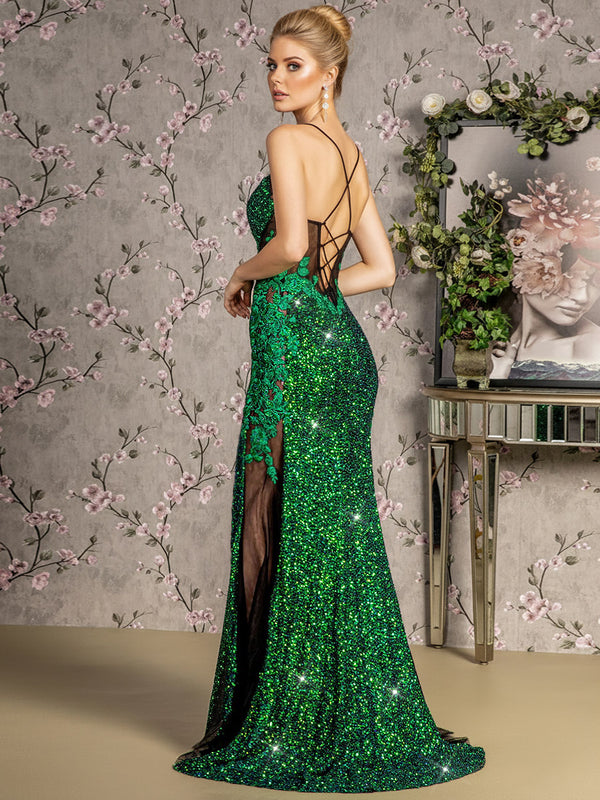 Mermaid Spaghetti Strap Sparkly Floor-Length Prom Dresses with Sequin