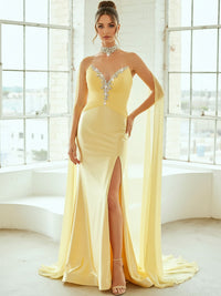 Sheath/Column Glitter One Shoulder Floor-Length Formal Prom Dresses with Cape