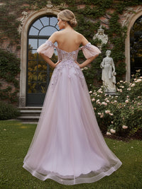 Fairy A-Line/Princess Cold Shoulder Floor-Length Prom Dresses with Flower