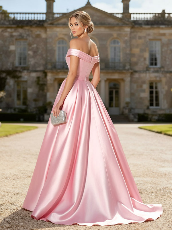A-Line/Princess Ruffle Floor-Length Prom Dresses with Sequin Ball Gown