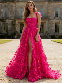 Fairy A-Line/Princess 3D Appliques Floor-Length Prom Dresses with Bow Strap