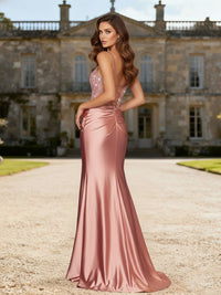 Mermaid Pleated Satin Corset Floor-Length Prom Dresses with Sequin