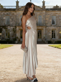Sheath/Column One Shoulder Pleated Satin Floor-Length Prom Dresses Women Formal Gowns