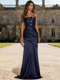 Elegant Mermaid Pleated Strapless Floor-Length Evening Dresses with Beads