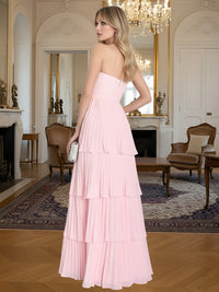 Sheath/Column Tiered Ruffle Pleated Floor-Length Fancy Prom Dresses Formal Gowns