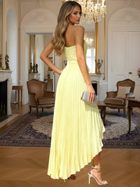 Elegant Wrap One Shoulder Sleeveless Long Prom Dresses with Ruffle Women Formal Gowns