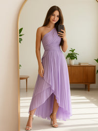Elegant Wrap One Shoulder Sleeveless Long Prom Dresses with Ruffle Women Formal Gowns