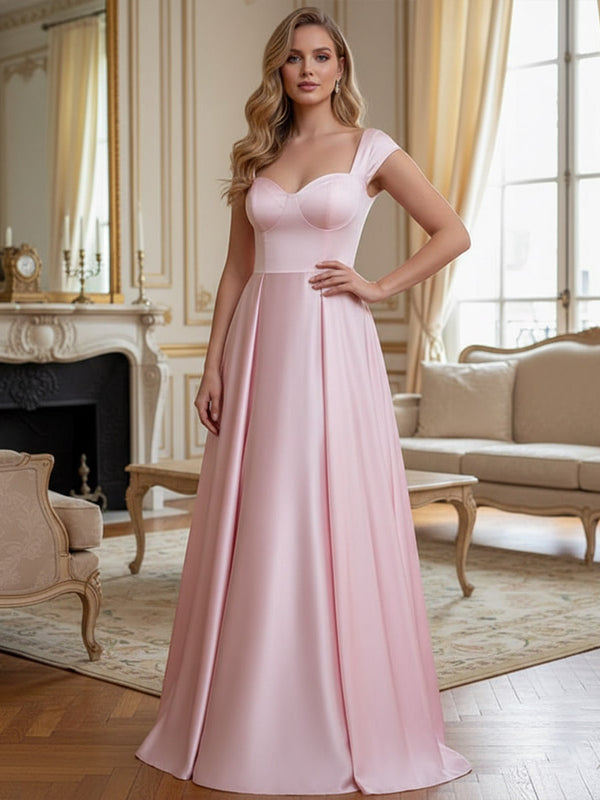 A-Line/Princess Satin Sweetheart Neck Floor-Length Corset Prom Dresses Birthday Gown