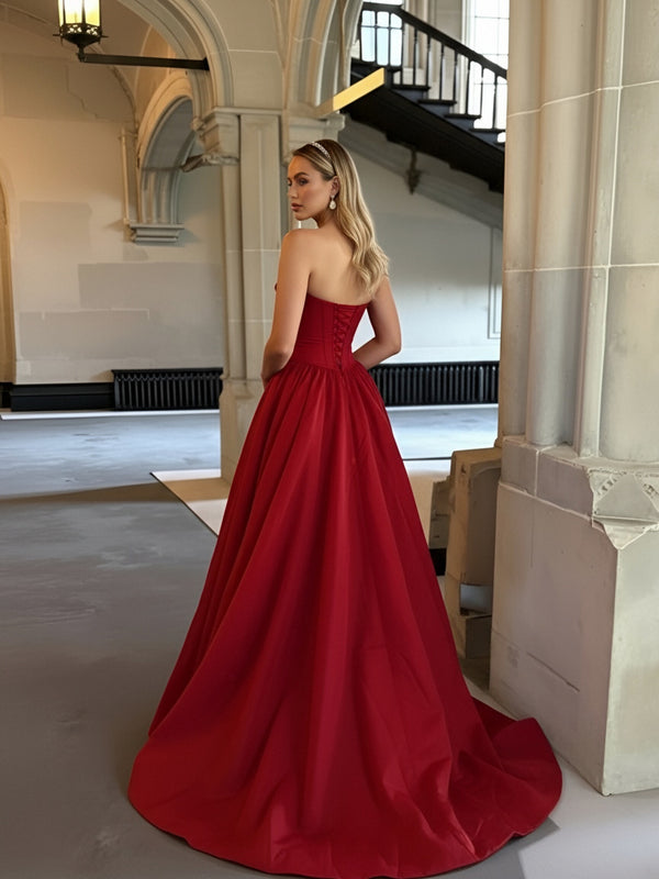 A-Line/Princess Satin Sweetheart Neck Floor-Length Corset Prom Dresses with Sequin