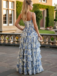 A-Line/Princess Sweetheart Neck Floor Length Prom Dresses with Tiered Hem