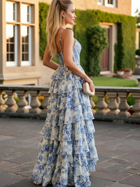 A-Line/Princess Sweetheart Neck Floor Length Prom Dresses with Tiered Hem