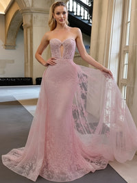 Mermaid Sweetheart Neck Cut Out Maxi Formal Prom Dresses with Applique Train