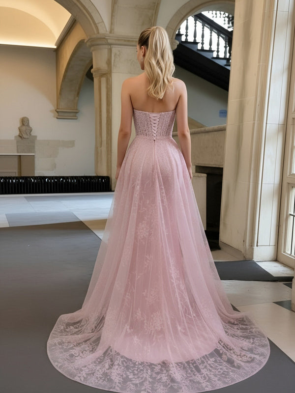 Mermaid Sweetheart Neck Cut Out Maxi Formal Prom Dresses with Applique Train