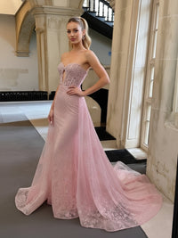 Mermaid Sweetheart Neck Cut Out Maxi Formal Prom Dresses with Applique Train