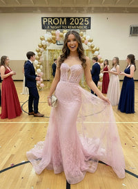 Mermaid Sweetheart Neck Cut Out Maxi Formal Prom Dresses with Applique Train