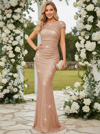 Elegant Mermaid Glitter Asymmetrical Floor Length Evening Dresses with Sequin
