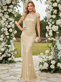 Elegant Mermaid Glitter Asymmetrical Floor Length Evening Dresses with Sequin