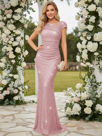 Elegant Mermaid Glitter Asymmetrical Floor Length Evening Dresses with Sequin