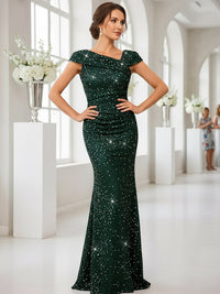 Elegant Mermaid Glitter Asymmetrical Floor Length Evening Dresses with Sequin