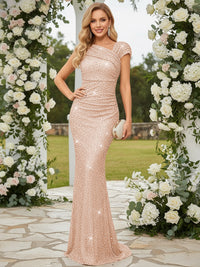 Elegant Mermaid Glitter Asymmetrical Floor Length Evening Dresses with Sequin