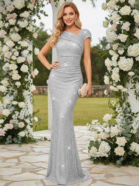 Elegant Mermaid Glitter Asymmetrical Floor Length Evening Dresses with Sequin
