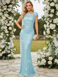 Elegant Mermaid Glitter Asymmetrical Floor Length Evening Dresses with Sequin