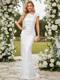 Elegant Mermaid Glitter Asymmetrical Floor Length Evening Dresses with Sequin